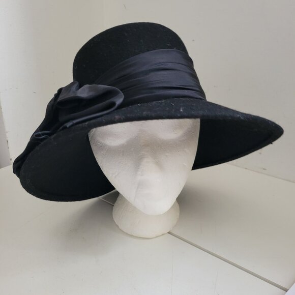 Vintage Black Laura AshleyWide Brim Hat with Side Bow